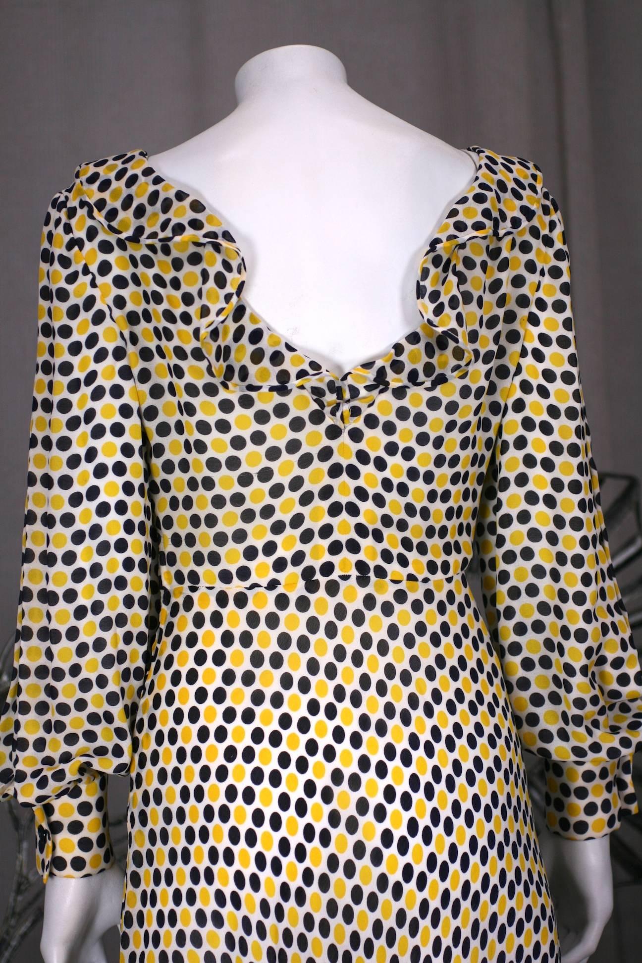 Galanos Yellow and Black Polka Dot Crepe Gown For Sale 1