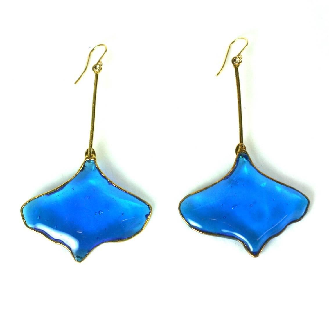 MWLC Sapphire Poured Glass Gingko Earrings In New Condition For Sale In New York, NY
