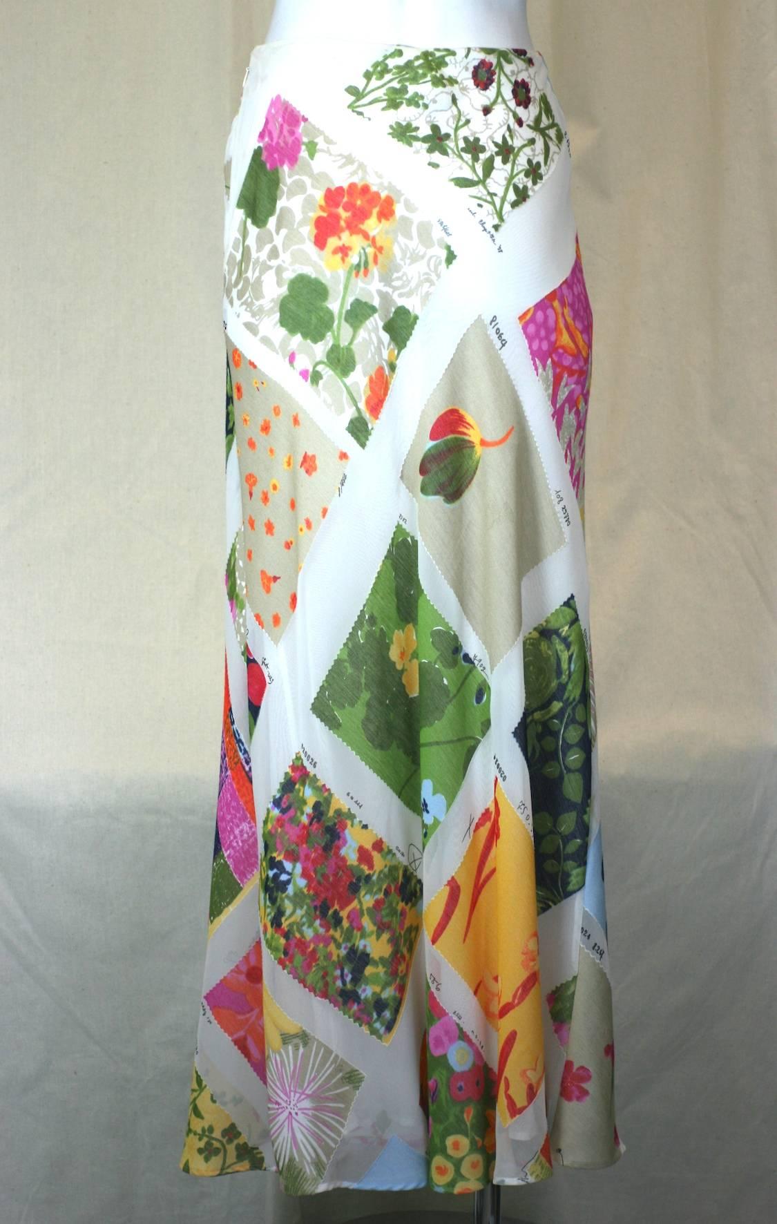 Beige Moschino Printed Chiffon Fabric Swatch Skirt For Sale