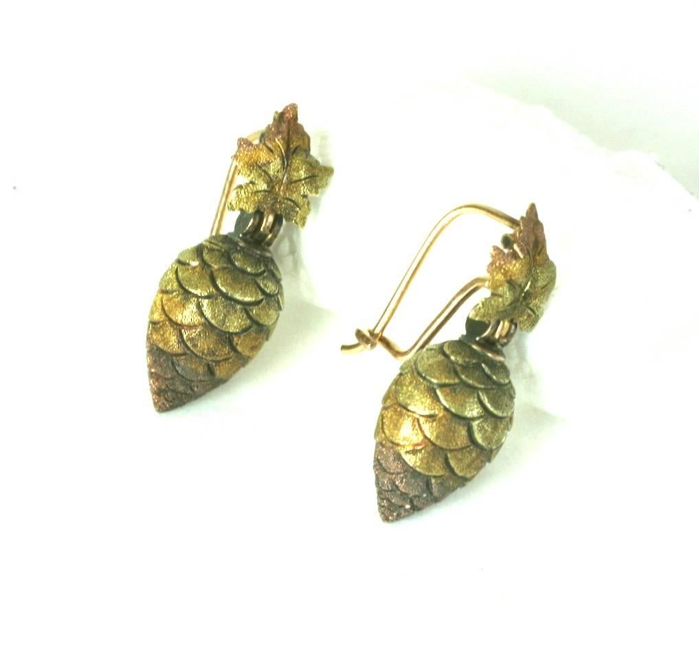 Victorian Tri Color Pine Cone Earrings In Excellent Condition In New York, NY