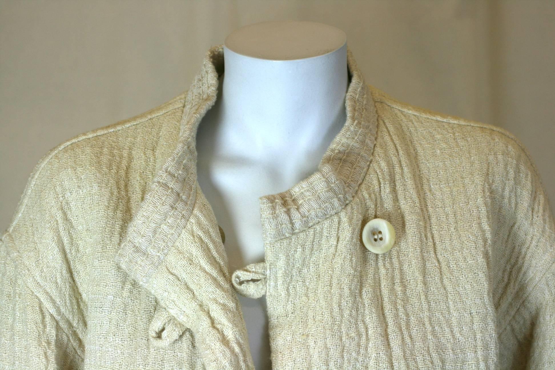 Issey Miyake - Veste jute et laine froissée en laine en vente 1
