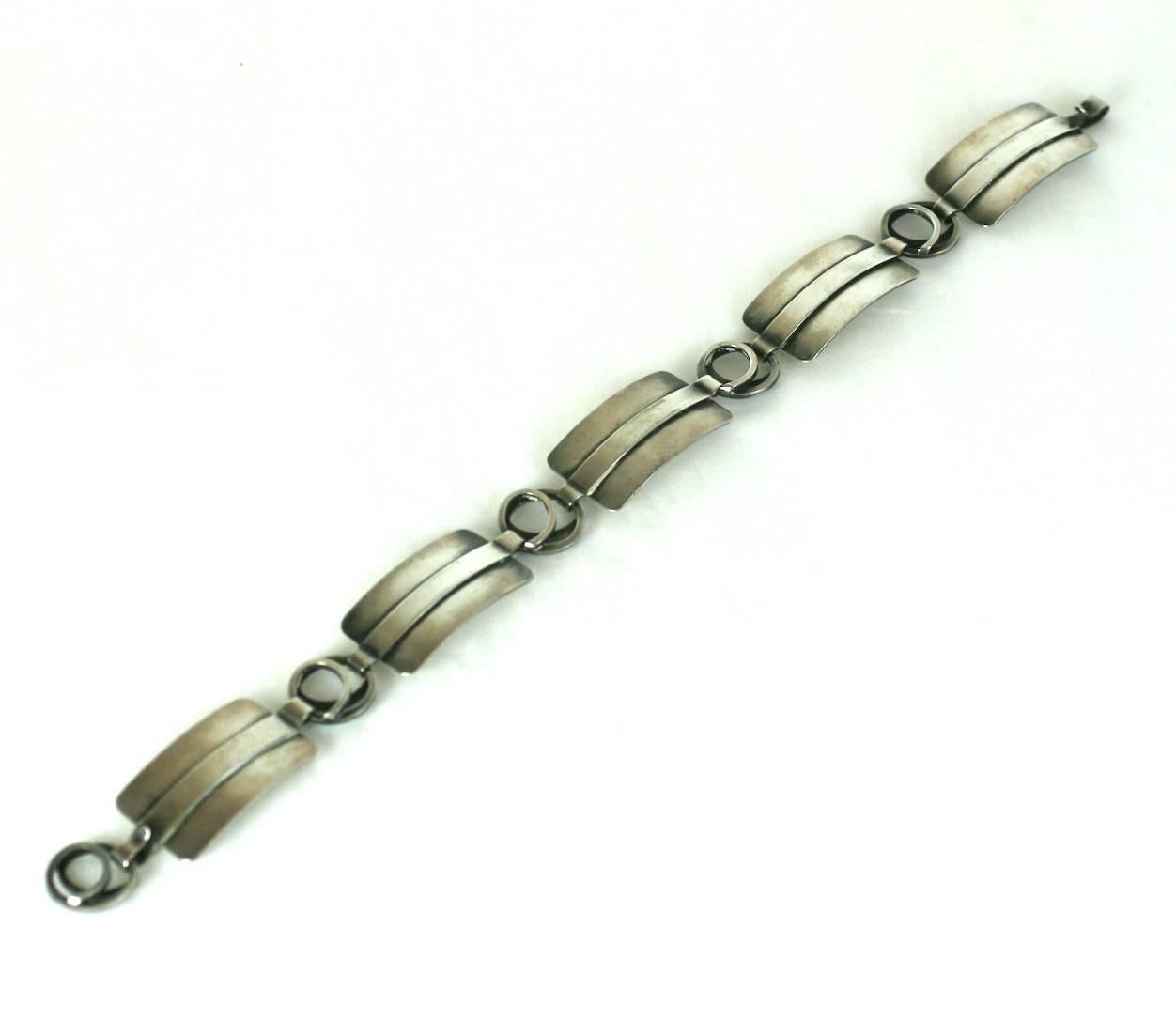Modernist Lobel Sterling Silver Choker of rectangular links and circular looped links. Lovely patina. 1950's USA. Excellent Condition. 
Length 13.75