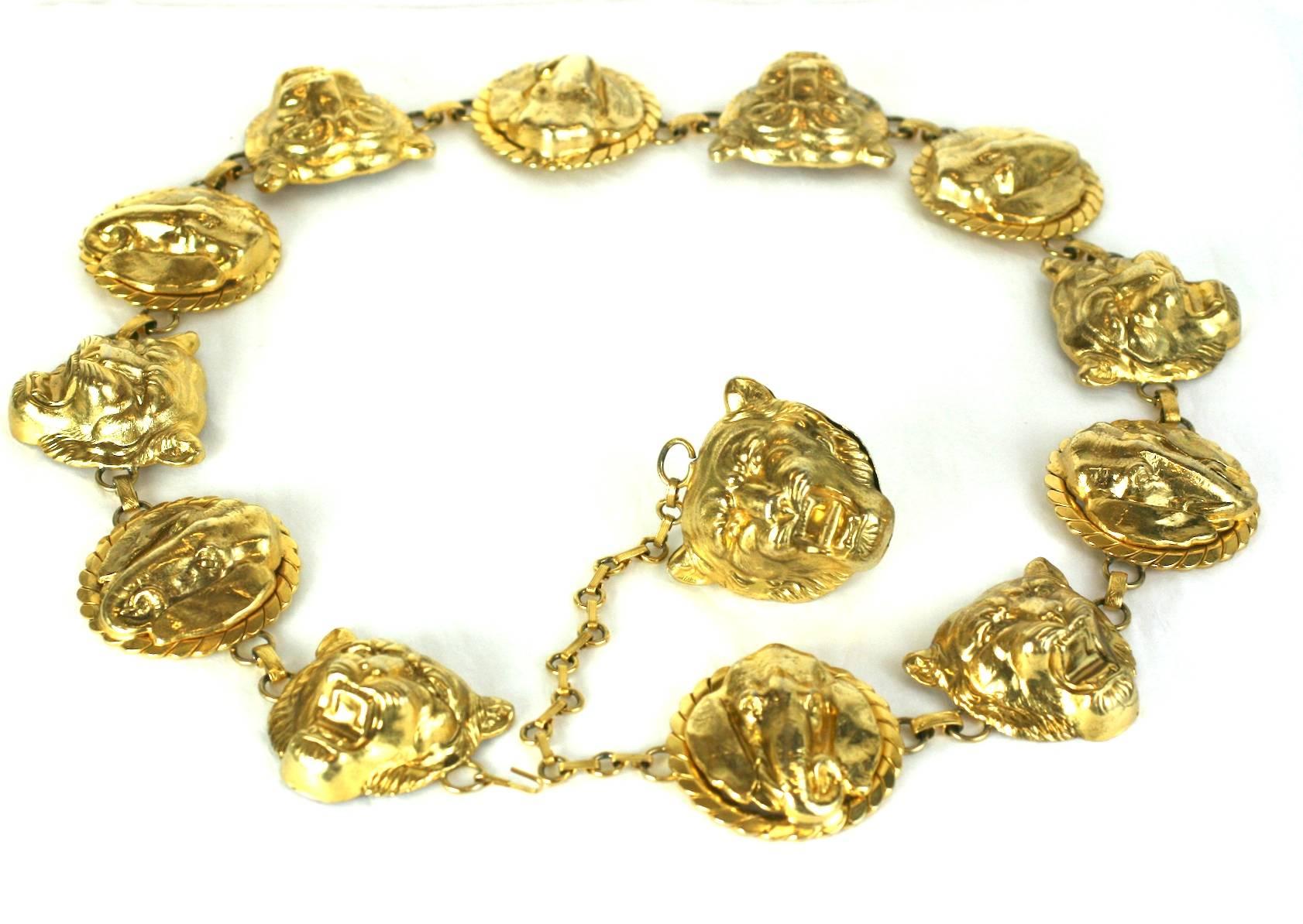 Striking Gilt Lion and Elephant Link Belt with adjustable chain and 3D lion fob drop. 
33