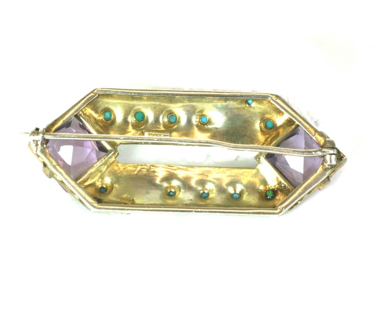 Theodor Fahrner Amythest and Enamel Brooch In Excellent Condition For Sale In New York, NY