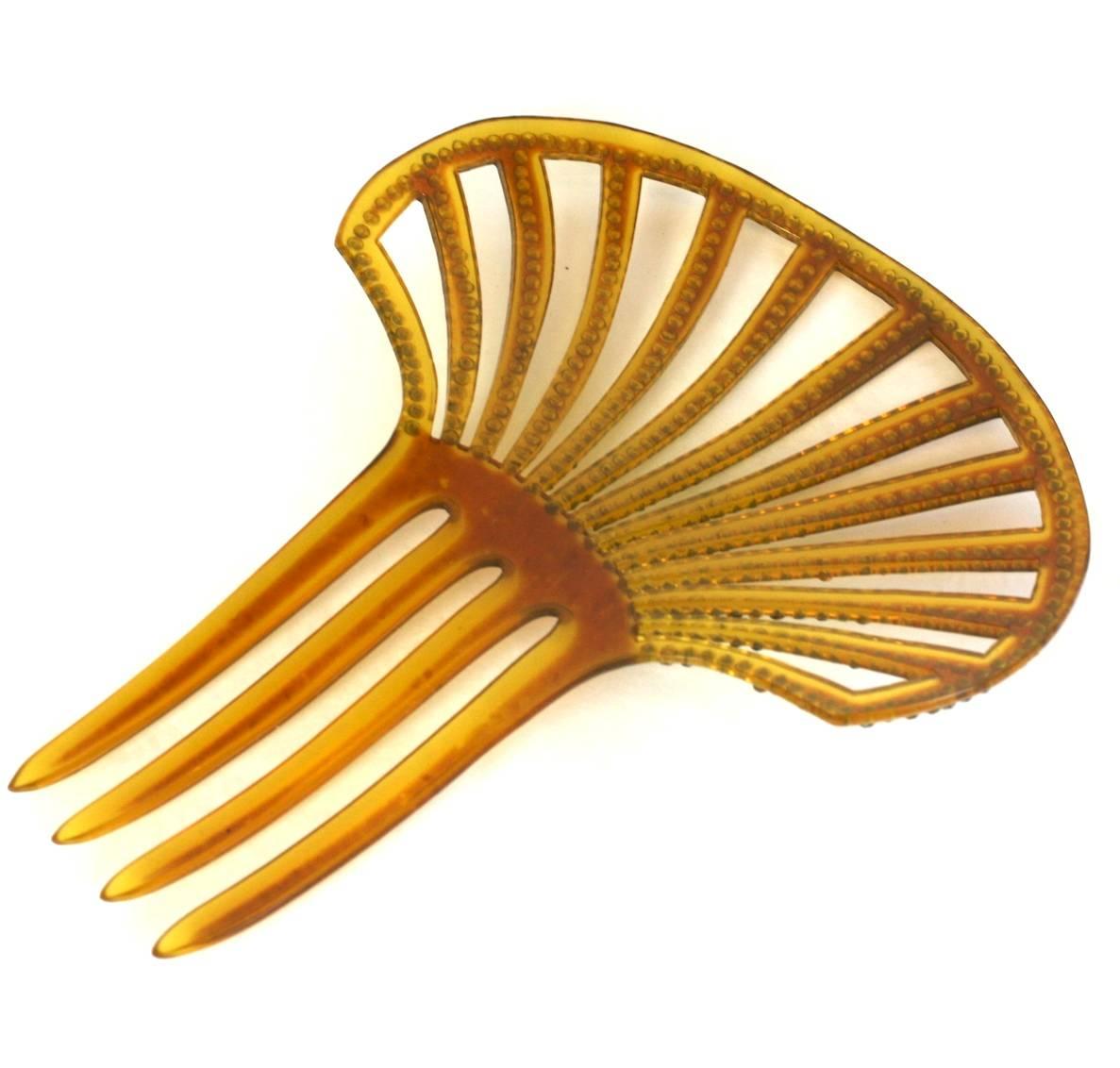 Brown Art Deco Pierced Celluloid and Citrine Paste Comb For Sale