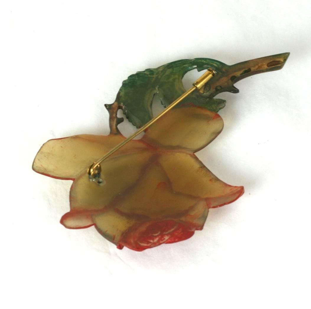 Women's  French Art Nouveau Blond Horn Rose Brooch For Sale