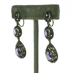 Boucles d'oreilles en goutte Amythest anciennes de la fin du XIXe siècle