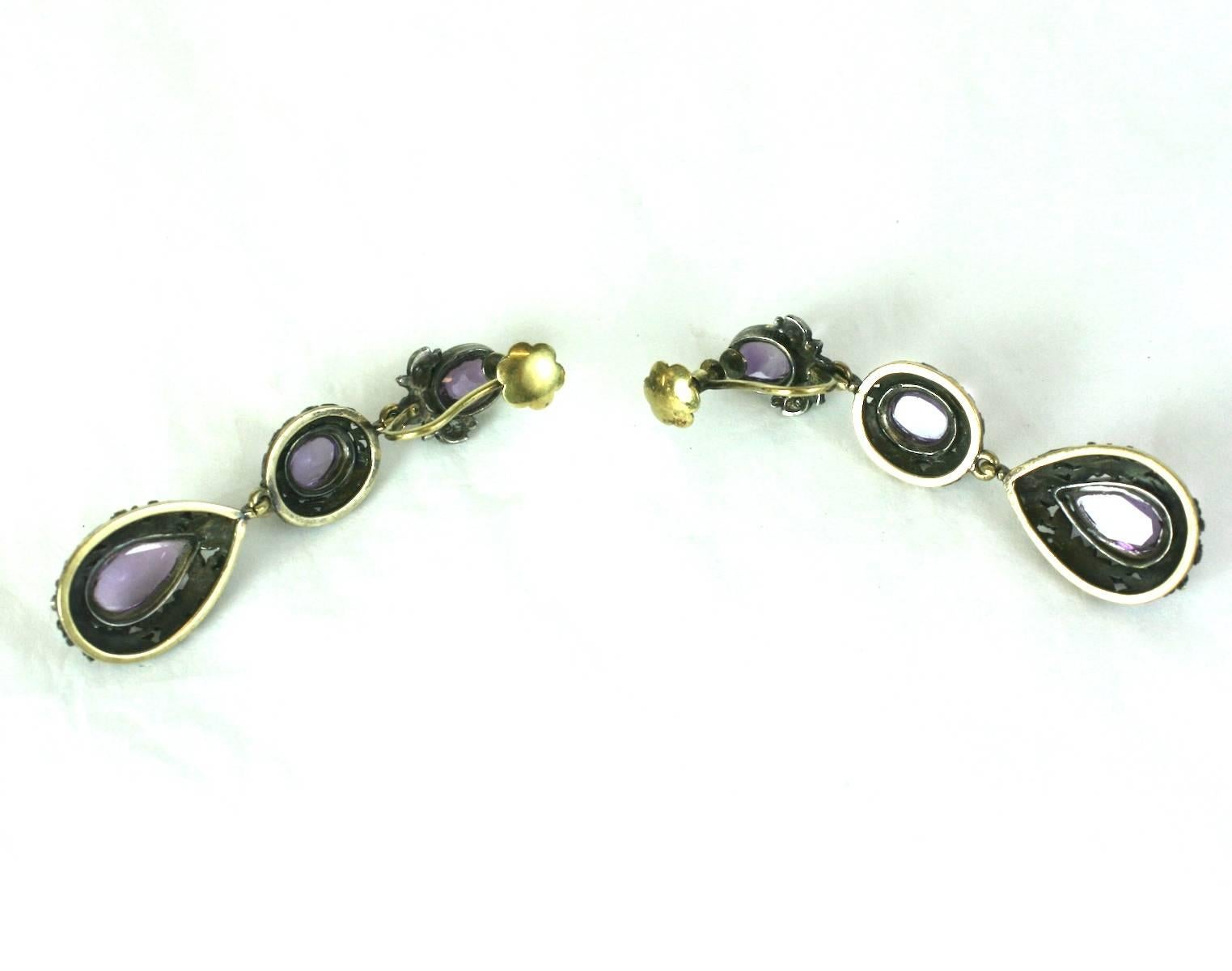 Late 19th Century Antique Amythest Drop Earrings For Sale 1