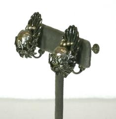 Miriam Haskell Silver Gilt and Pearl Earclips