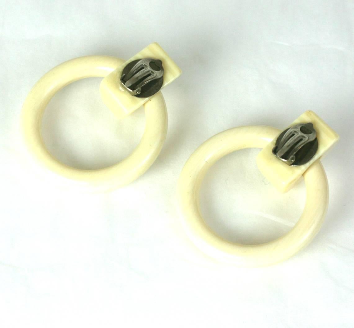 French Celluloid Door Knocker Earclips In Excellent Condition For Sale In New York, NY