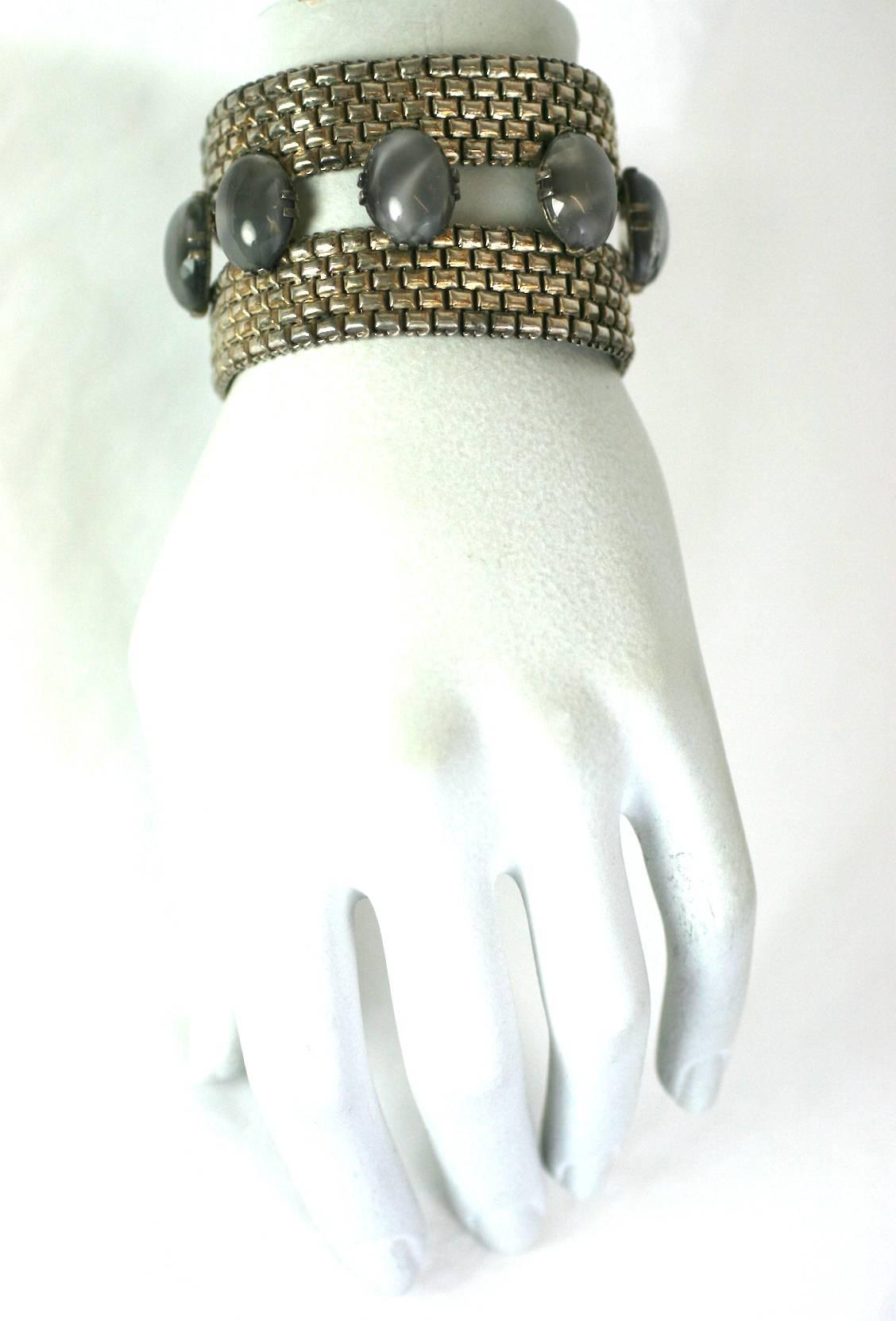 French Art Deco Faux Moonstone  Bracelet In Excellent Condition For Sale In New York, NY