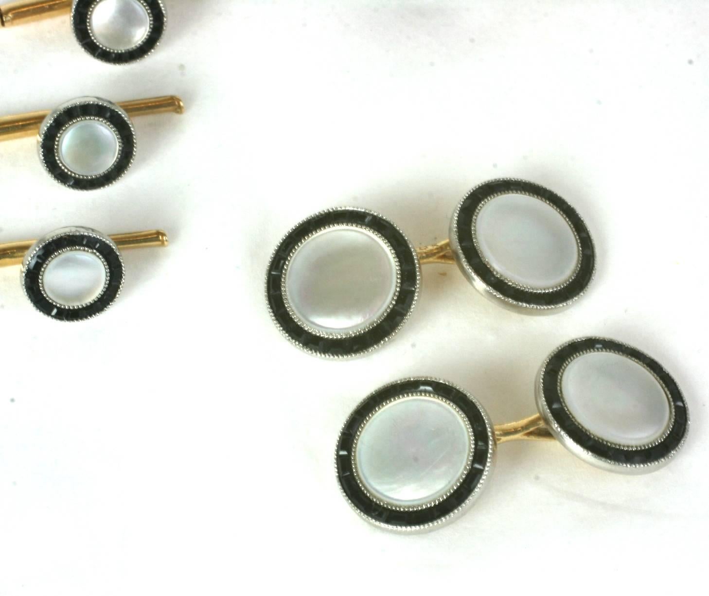 Art Deco Mother of Pearl and Calibre Onyx Stud Set In Excellent Condition In New York, NY