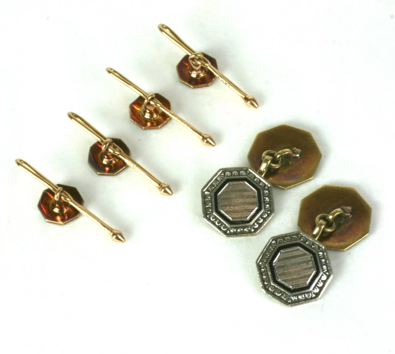 Art Deco Engraved and Enamel Stud Set In Excellent Condition In New York, NY