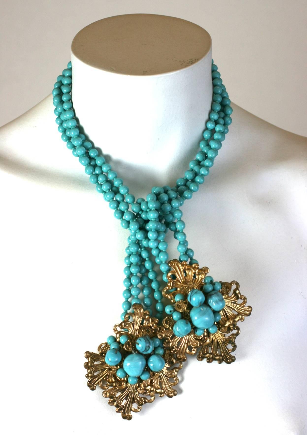 Miriam Haskell Turquoise Pate de Verre Wrap Lariat For Sale 3