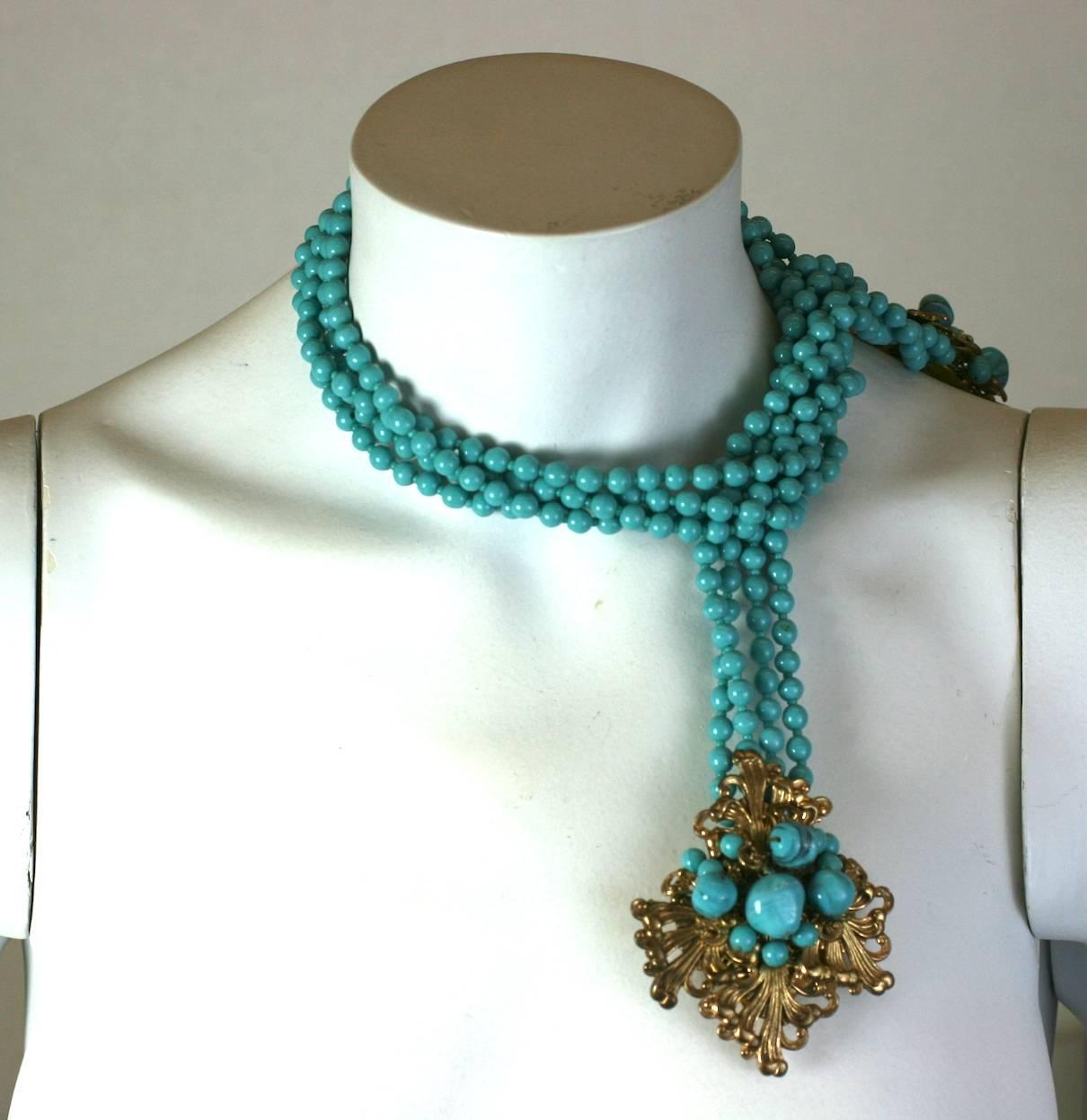 Miriam Haskell - Lariat portefeuille Pate de Verre turquoise en vente 5