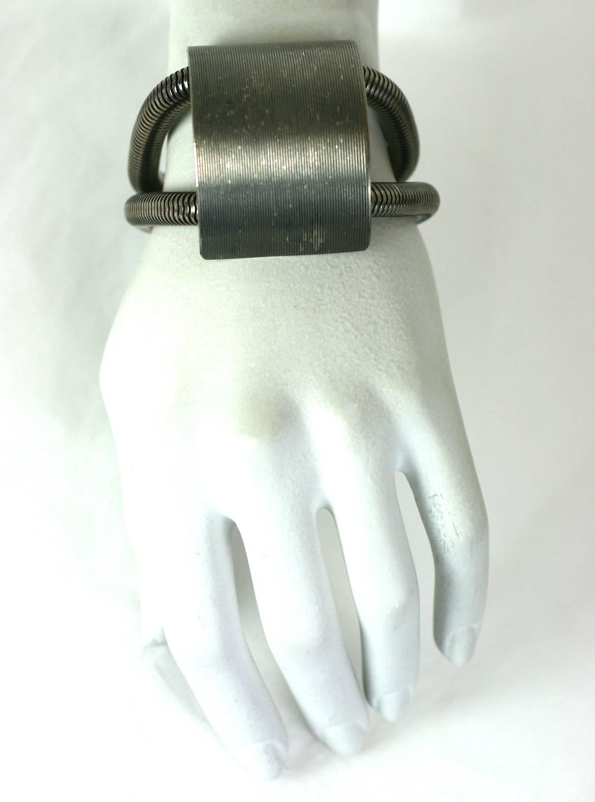Modernist Silver Metal Buckle Bracelet For Sale 1
