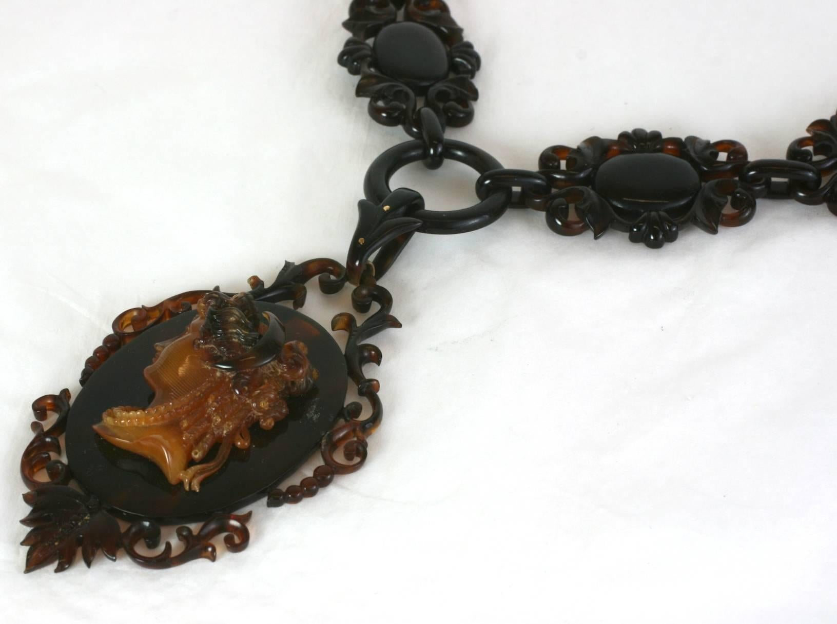 Amazing Victorian Tortoise Cameo Necklace In Excellent Condition For Sale In New York, NY