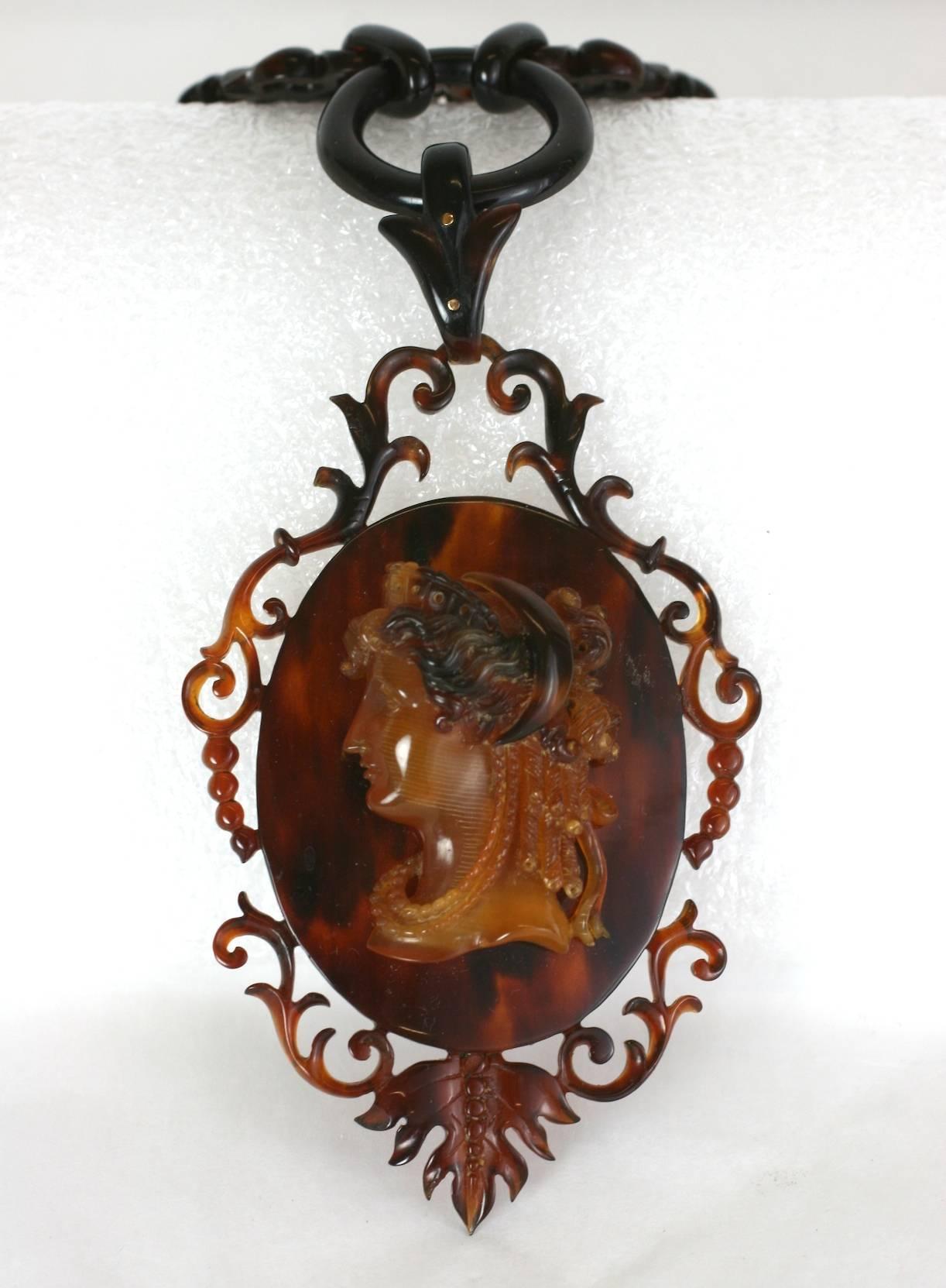Amazing Victorian Tortoise Cameo Necklace For Sale 3