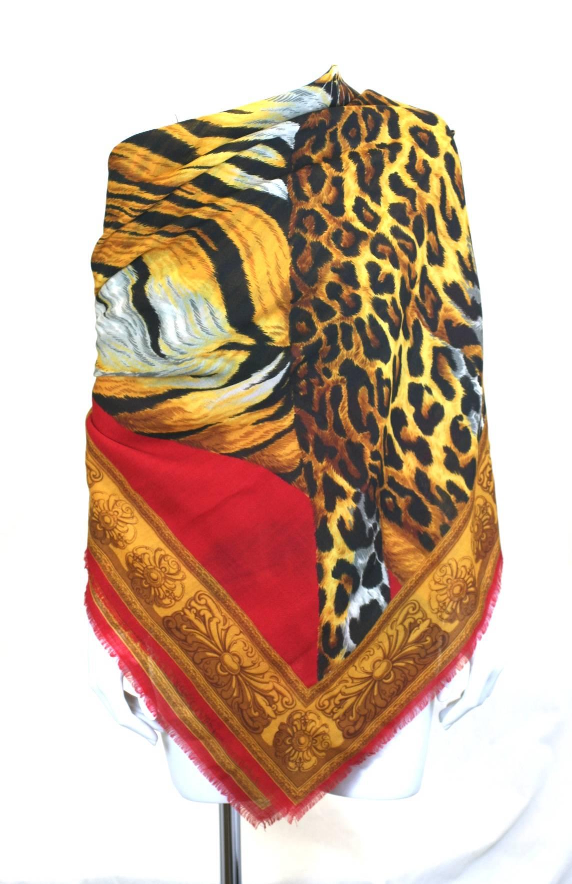 Women's Massive Wool Challis Shawl, Wild Cats