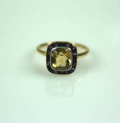 Unusual Art Deco Yellow Sapphire with Calibre Amythests