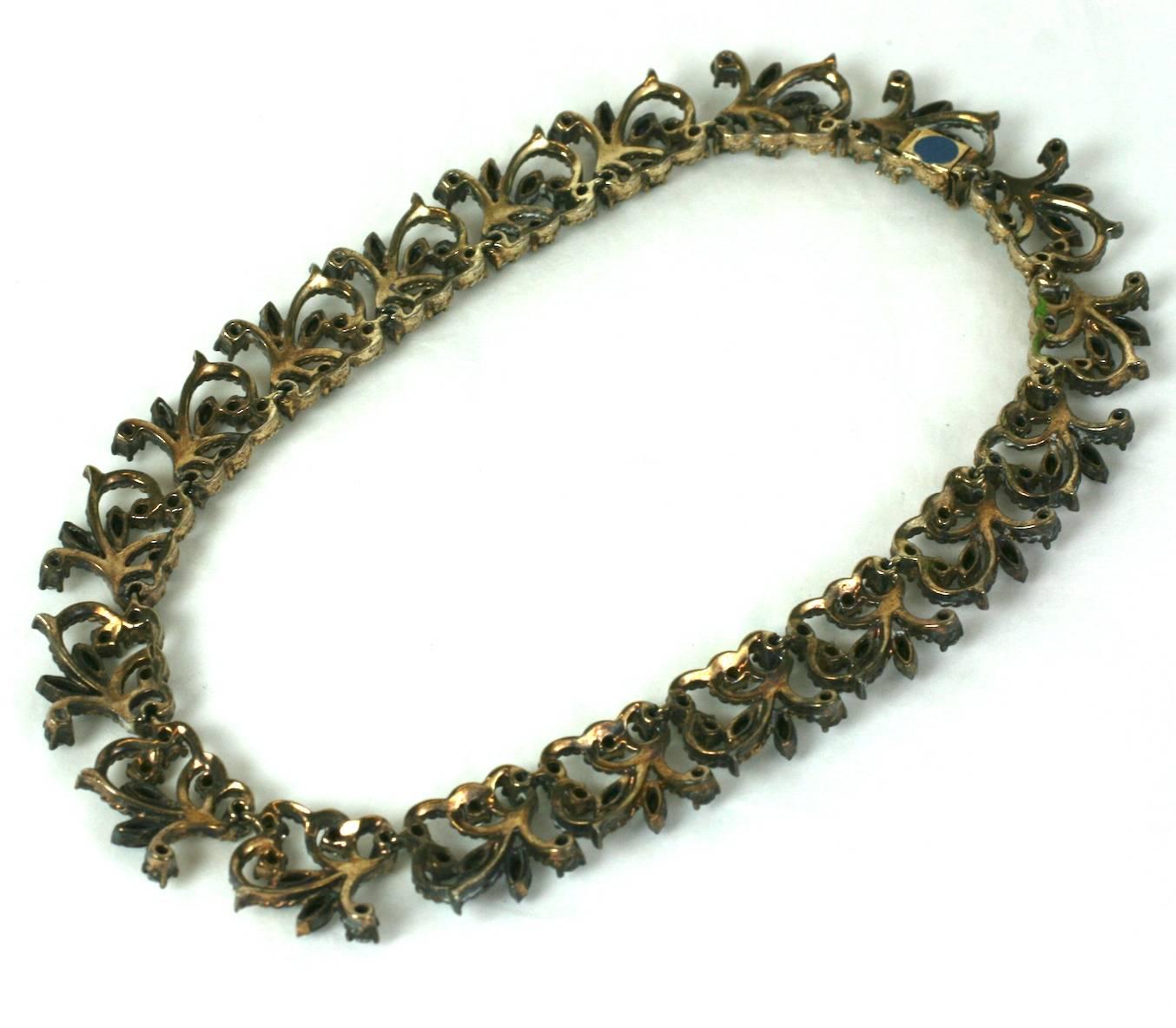 Silver Gilt Faux Sapphire and Crystal Pave Collar For Sale at 1stDibs