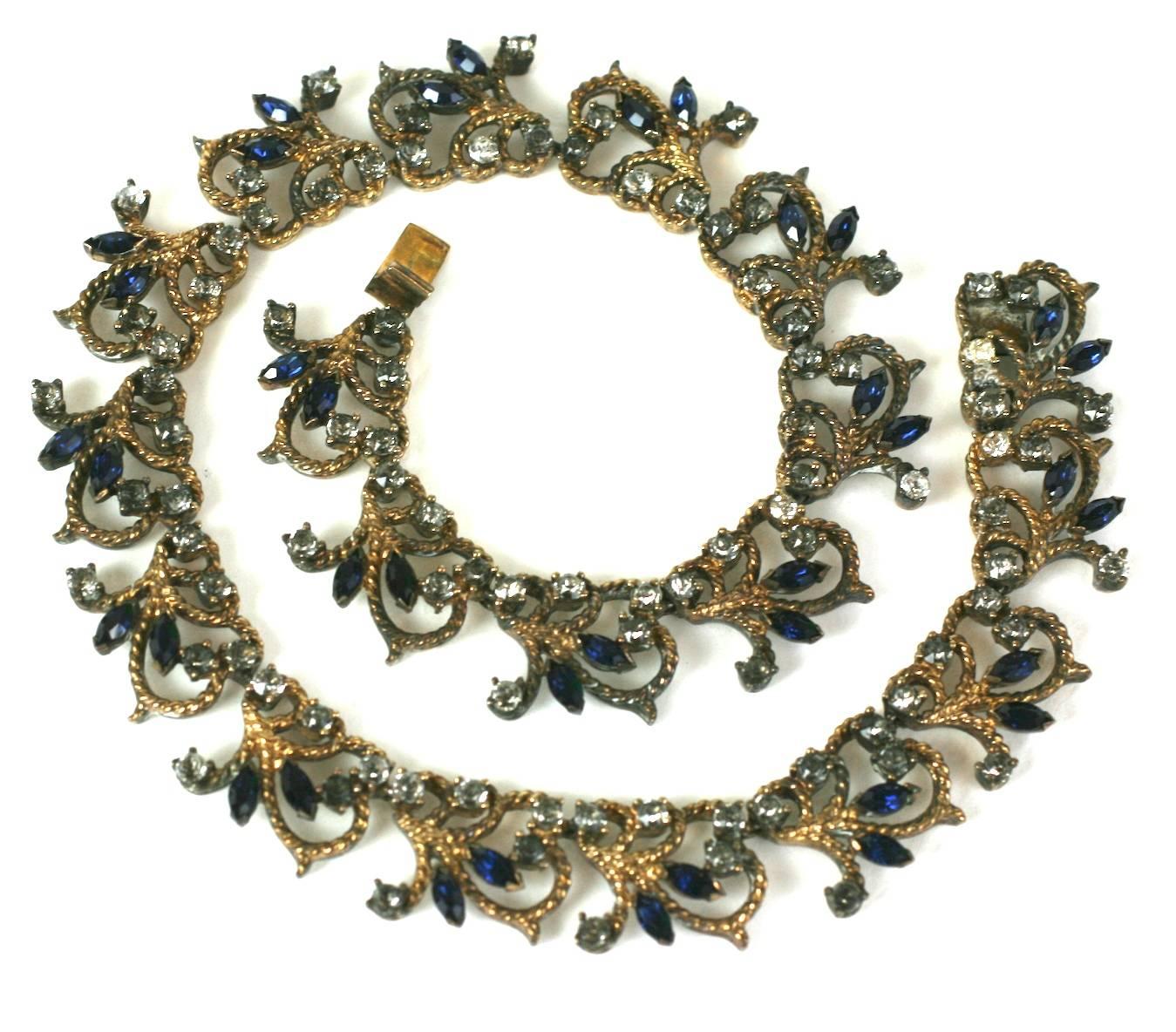 Silver Gilt Faux Sapphire and Crystal Pave Collar In Excellent Condition For Sale In New York, NY