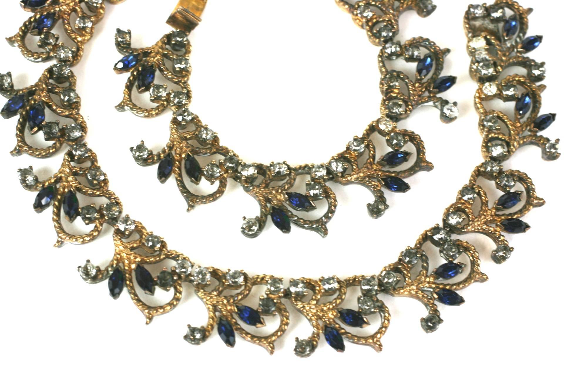 Women's Silver Gilt Faux Sapphire and Crystal Pave Collar For Sale