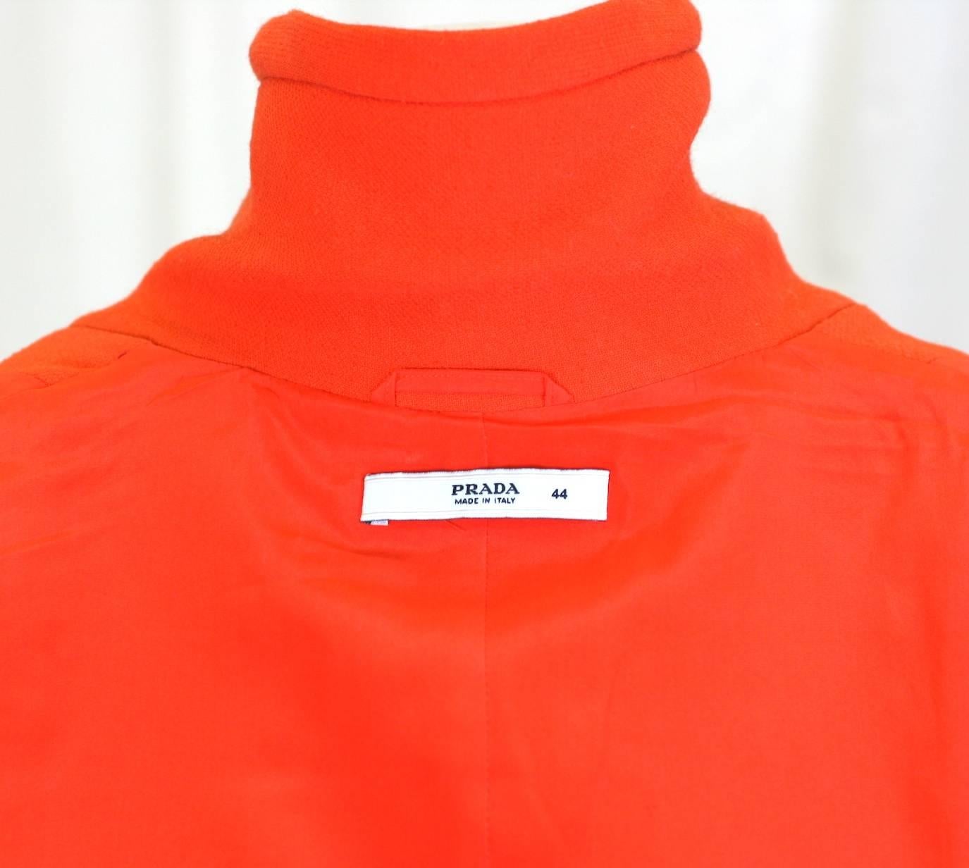 Prada Structured Orange Wool Top In Excellent Condition In New York, NY