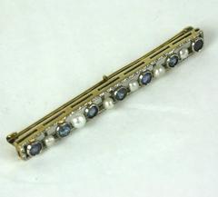 Edwardian Sapphire and Pearl Bar Pin
