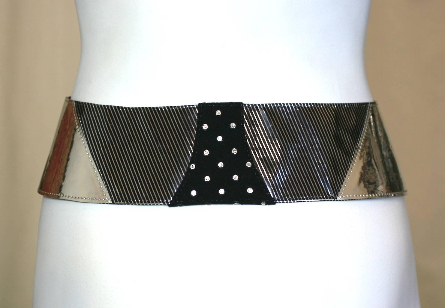 Black Krizia Pieced Metallic Hip Belt For Sale