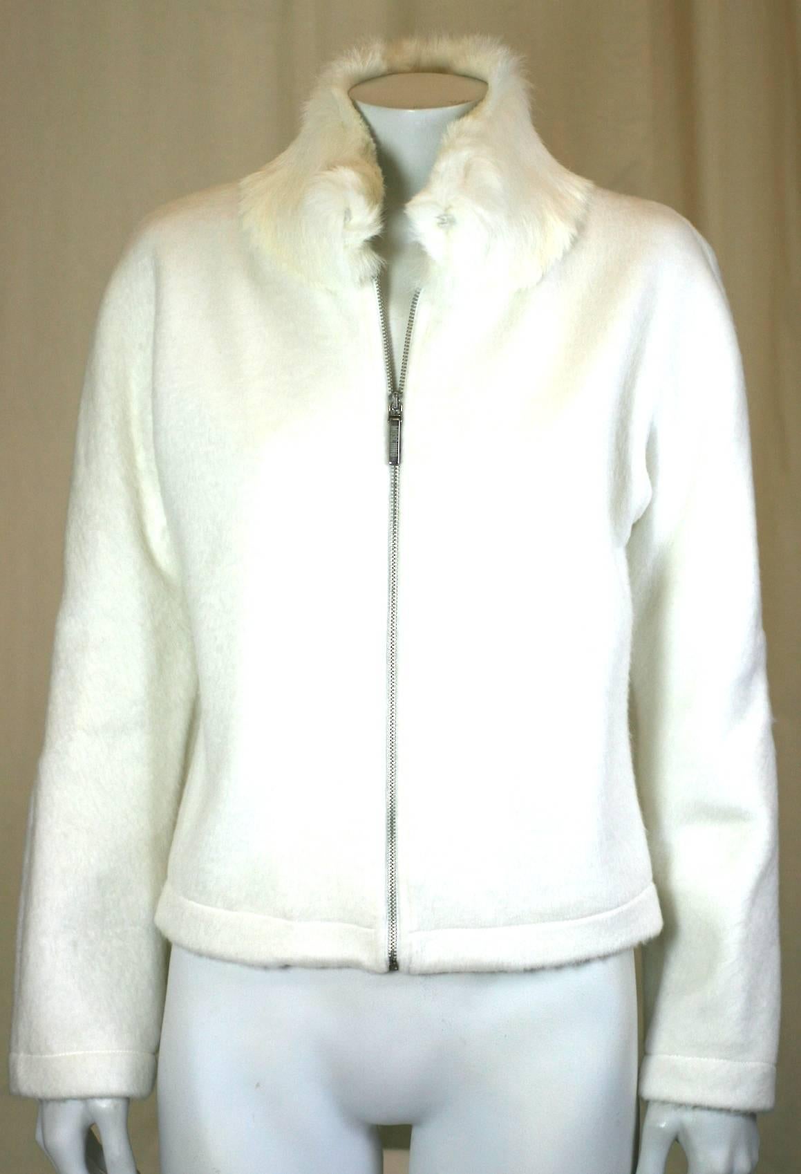Gray Moschino Felted Fleece Zip Jacket with Rabbit Collar For Sale