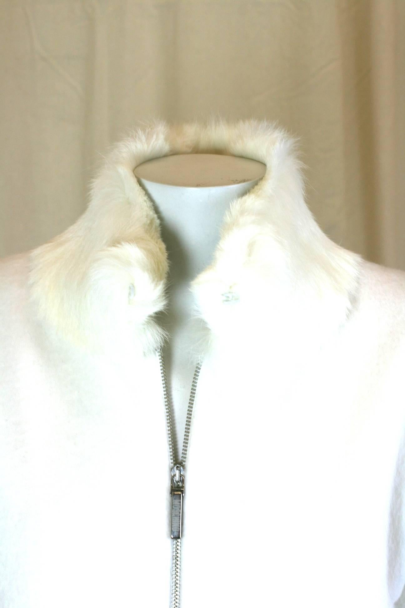 Moschino Felted Fleece Zip Jacket with Rabbit Collar In Excellent Condition For Sale In New York, NY