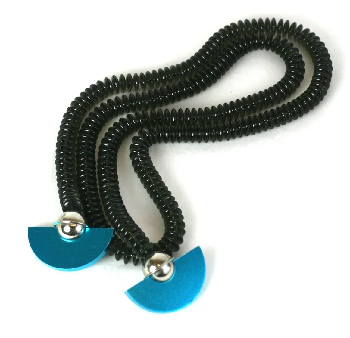 Post Modern Glass Lariat with Anodized Aluminum Pendants In Excellent Condition For Sale In New York, NY
