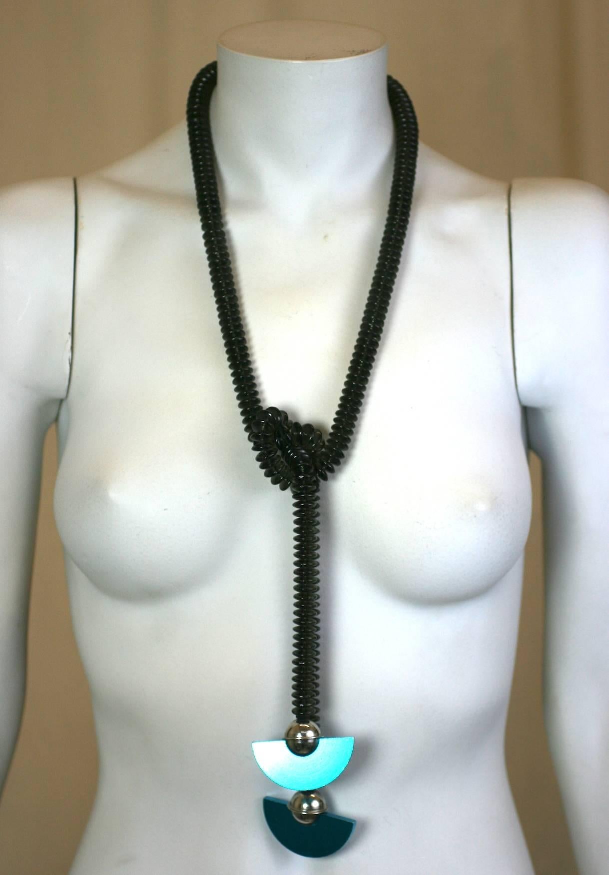 Post Modern Glass Lariat with Anodized Aluminum Pendants For Sale 1