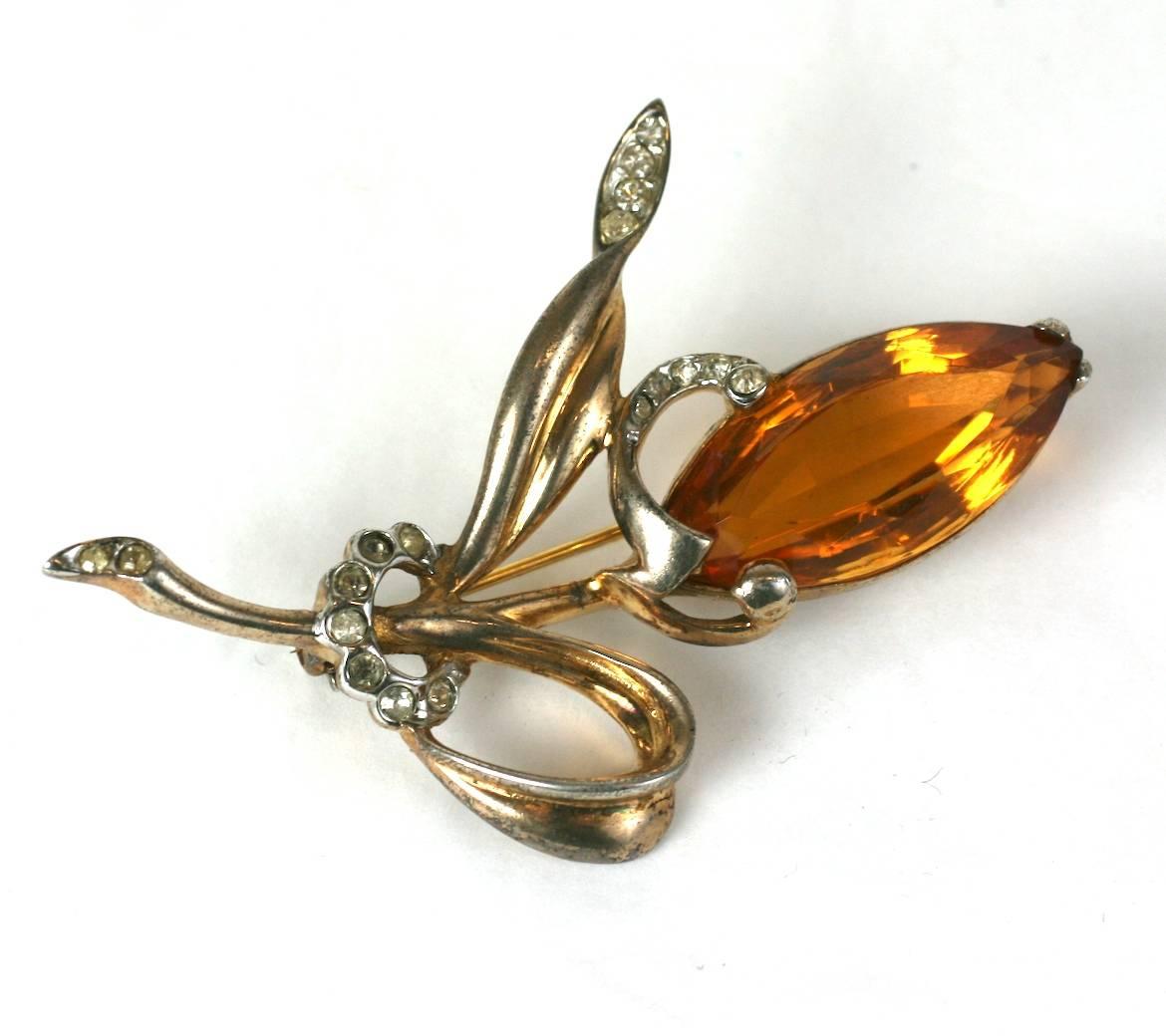 Charming Retro Topaz Spray from the 1940's by Reja. Gilded silver is used extensively in this period for striking jewels set with large, impressive 
