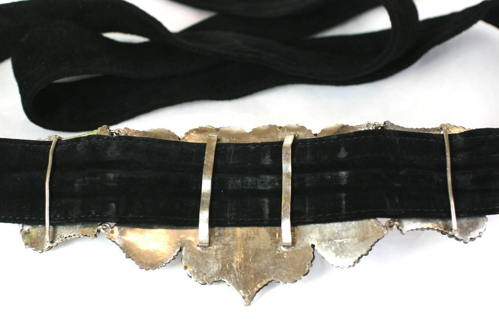 Victorian Cut Steel Buckle on Suede Sash In Excellent Condition For Sale In New York, NY