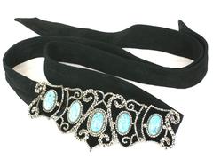 Victorian Cut Steel Buckle on Suede Sash