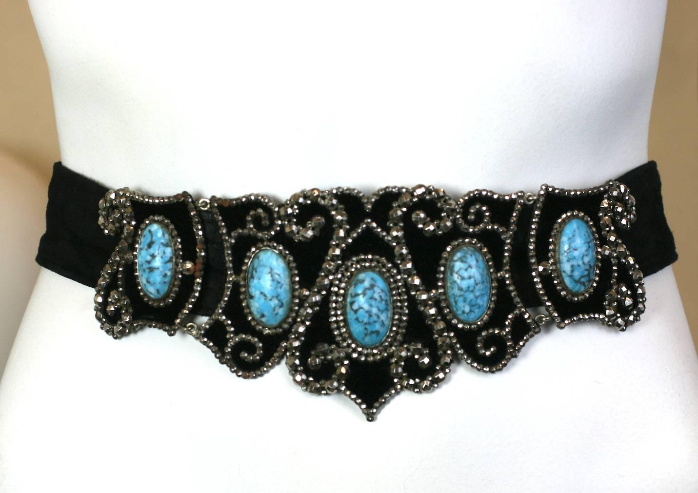 Victorian Cut Steel Buckle on Suede Sash For Sale 1