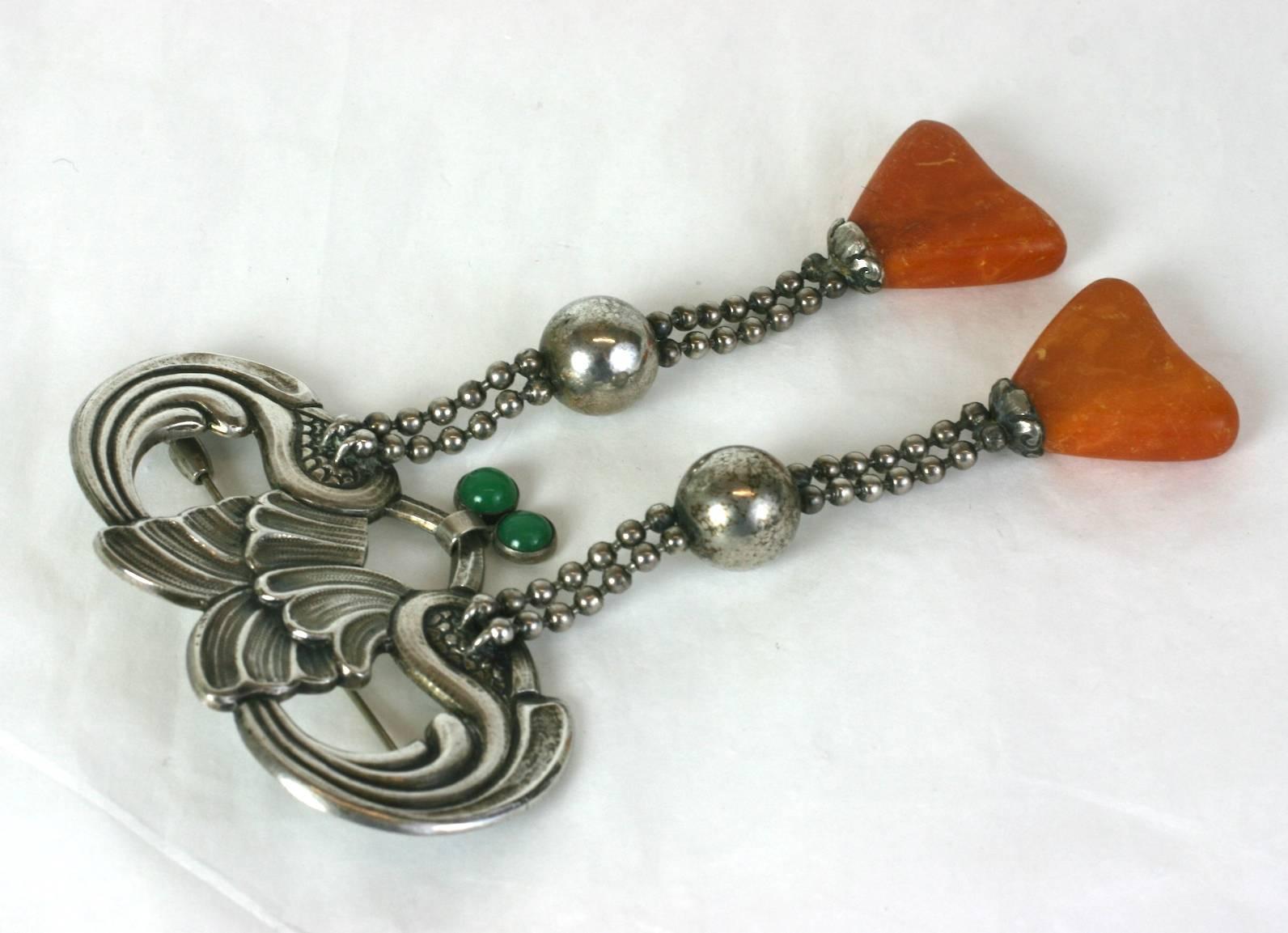 Oversized Skonvirke Brooch, Amber and Green Onyx In Excellent Condition For Sale In New York, NY