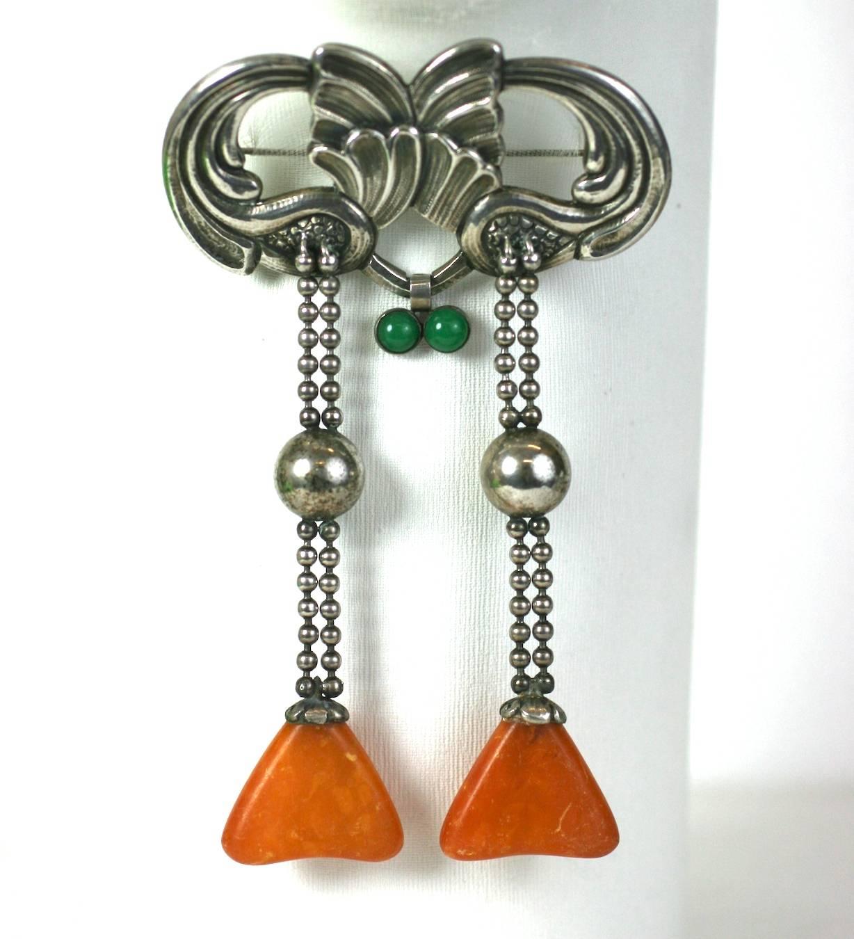 Oversized Skonvirke Brooch, Amber and Green Onyx For Sale 3