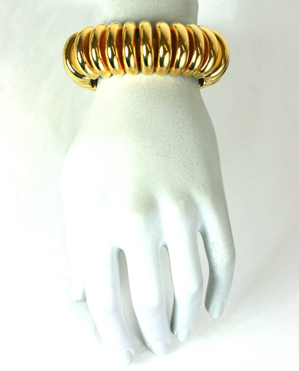 Golden Art Deco Ribbed Cuff For Sale 1