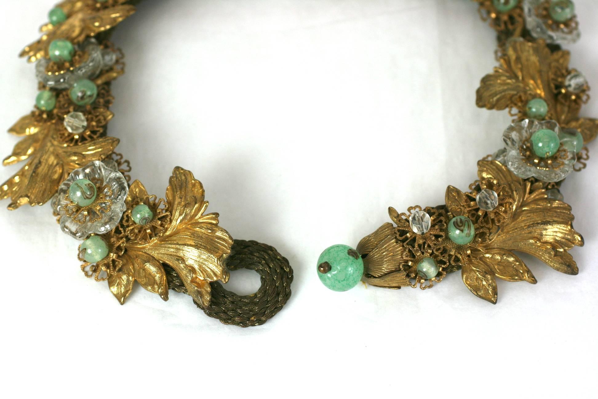 Women's Miriam Haskell 1930s Gilt and Venetian Glass Collar For Sale