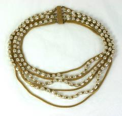 Miriam Haskell Pearl and Gilt Chain Necklace