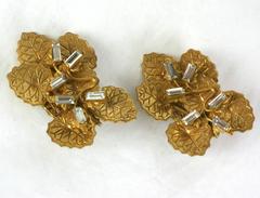 Miriam Haskell Crystal Baguette Leaf Earclips