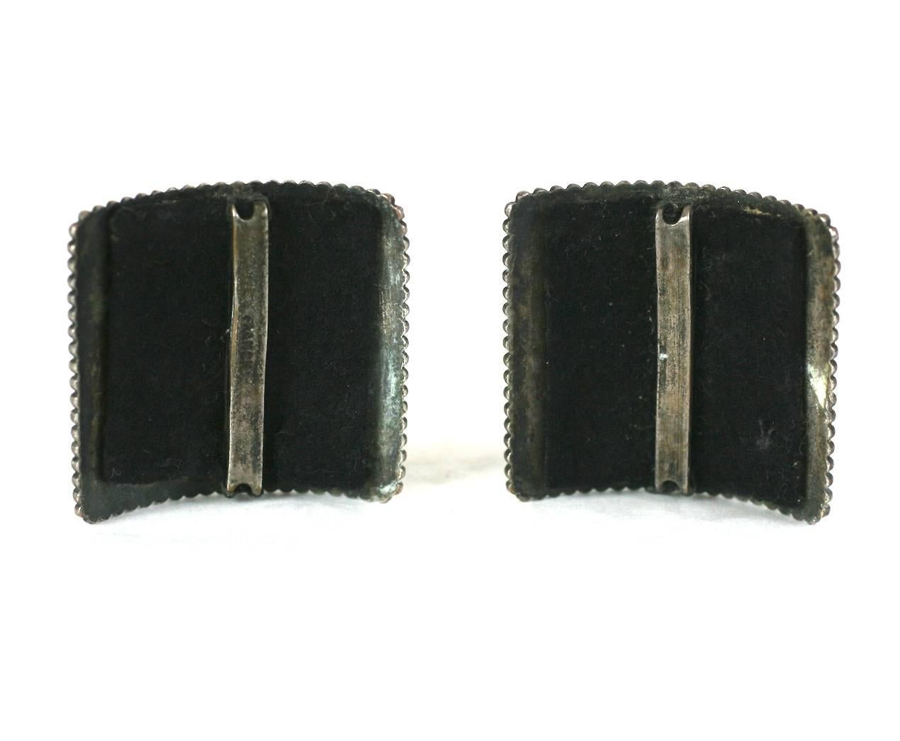 Black French Art Deco Enamel Shoe Buckles For Sale