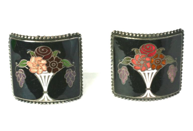 French Art Deco Enamel Shoe Buckles In Excellent Condition For Sale In New York, NY