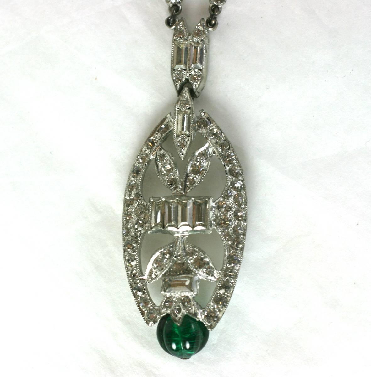 Art Deco Emerald Bead Pendant In Excellent Condition In New York, NY