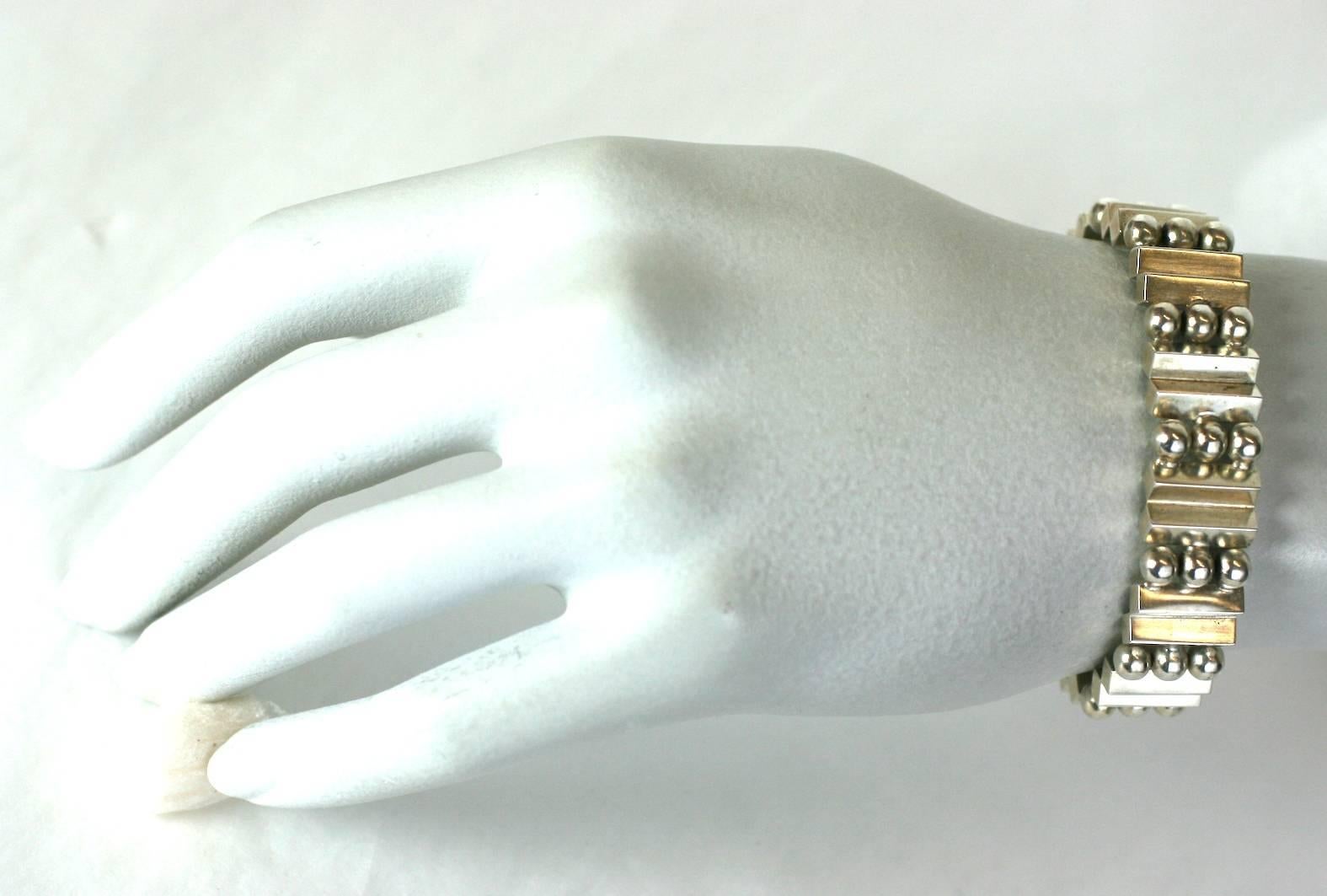 Women's or Men's Unusual Architectural Art Deco Silver Bracelet For Sale