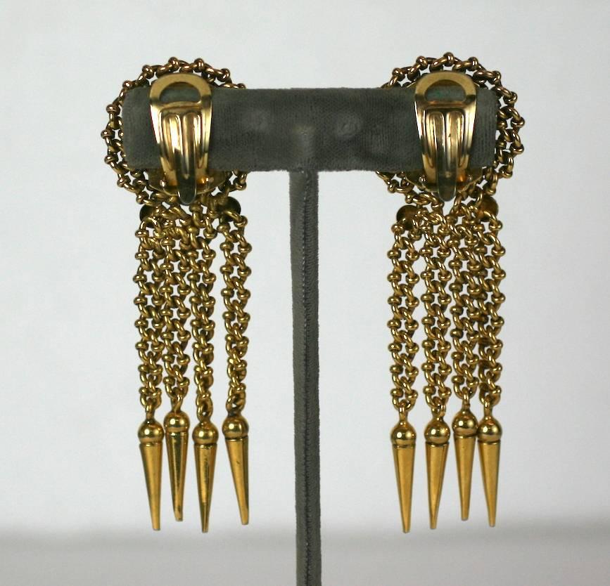 Massive Italian Chain Fringe Earclips In Excellent Condition For Sale In New York, NY