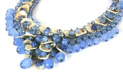 Elaborate Rousselet Blue Chalcedony and Paper Pearl Bib